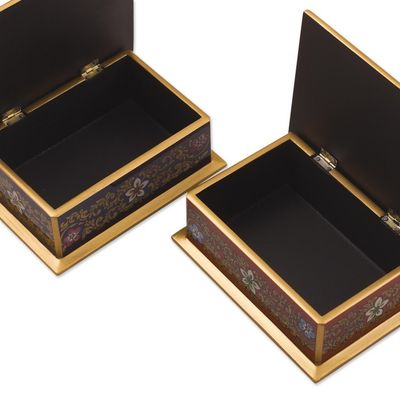 Alternate image for Reverse Painted Glass Decorative Boxes Set of 3 Red White and Blue