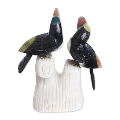 Alternate image for Handcrafted Gemstone Birds Sculpture Toucan Two
