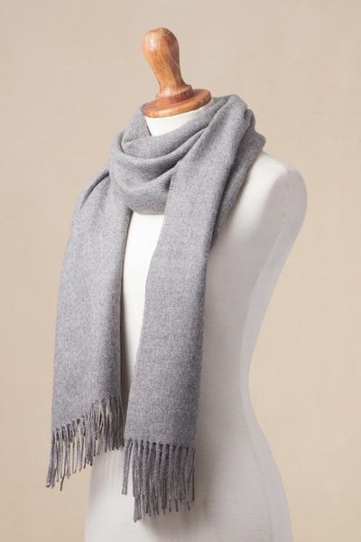 Alternate image for 100 Baby Alpaca Shawl in Solid Smoke from Peru Simple Beauty in Smoke