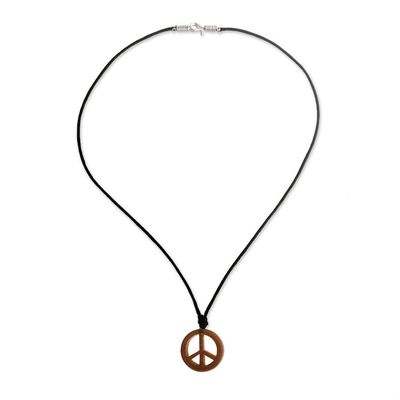 Alternate image for Wood Peace Sign Pendant with Black Cotton Cord Peruvian Peace