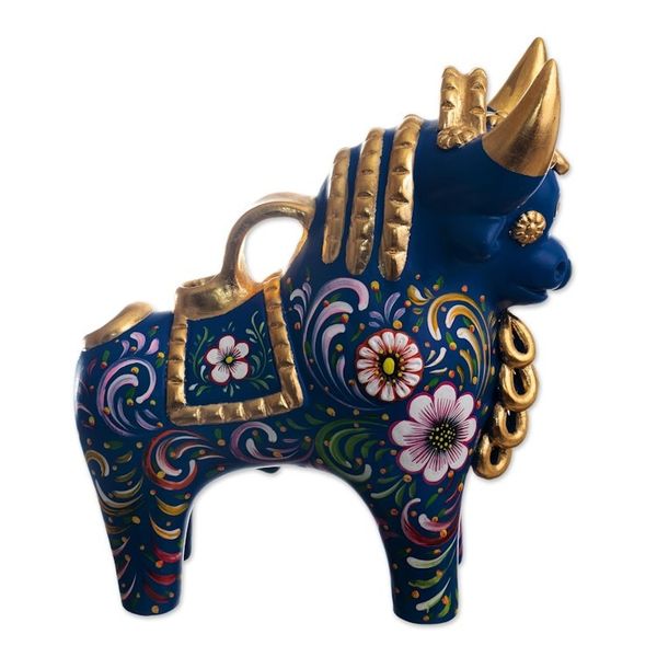 Alternate image for Handmade Ceramic Bull Sculpture Big Pucar Bull in Blue
