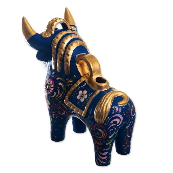 Alternate image for Handmade Ceramic Bull Sculpture Big Pucar Bull in Blue