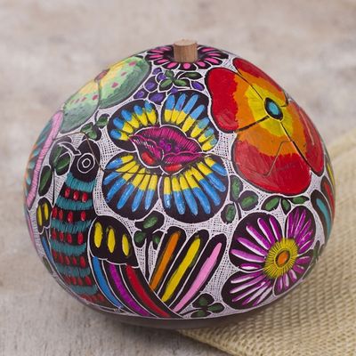 Alternate image for Hand-Painted Birds and Flowers Gourd Decorative Box Dawns Song