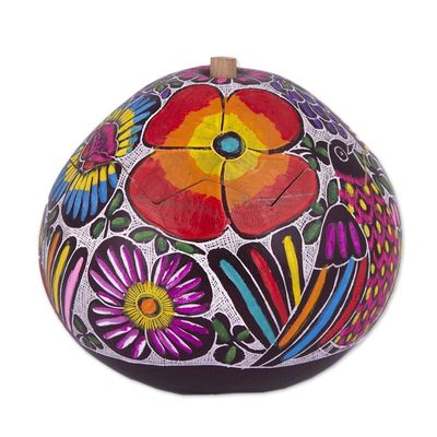 Alternate image for Hand-Painted Birds and Flowers Gourd Decorative Box Dawns Song