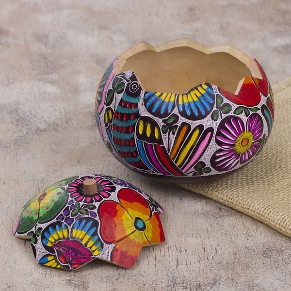 Alternate image for Hand-Painted Birds and Flowers Gourd Decorative Box Dawns Song