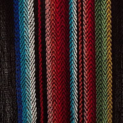 Alternate image for 100 Alpaca Fringed Scarf with Stripes Hand-Woven in Peru Family