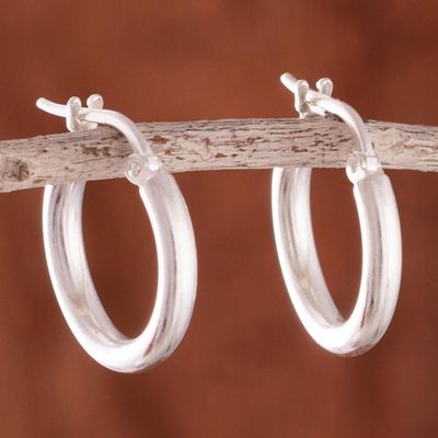 Alternate image for Sandblasted Sterling Silver Hoop Earrings from Peru Classic Gleam