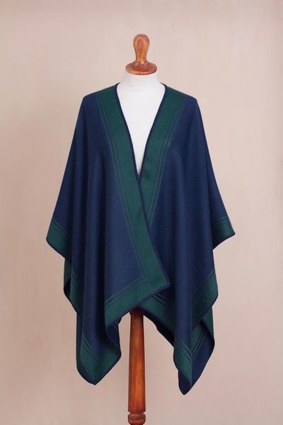 Alternate image for Reversible Alpaca Blend Ruana in Navy and Kelly Green Delightful Fantasy in Navy