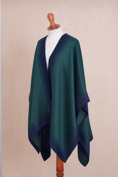 Alternate image for Reversible Alpaca Blend Ruana in Navy and Kelly Green Delightful Fantasy in Navy
