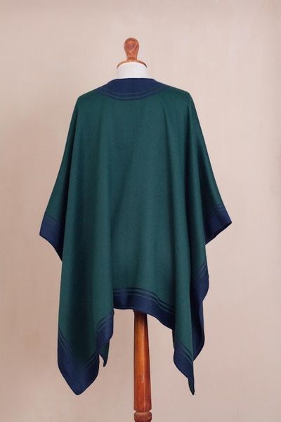 Alternate image for Reversible Alpaca Blend Ruana in Navy and Kelly Green Delightful Fantasy in Navy