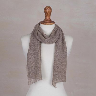 Primary image for Textured 100 Baby Alpaca Wrap Scarf in Taupe from Peru Taupe Gossamer