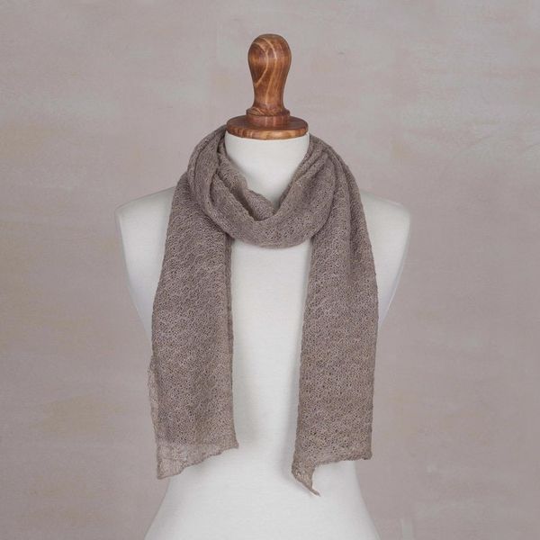 Alternate image for Textured 100 Baby Alpaca Wrap Scarf in Taupe from Peru Taupe Gossamer