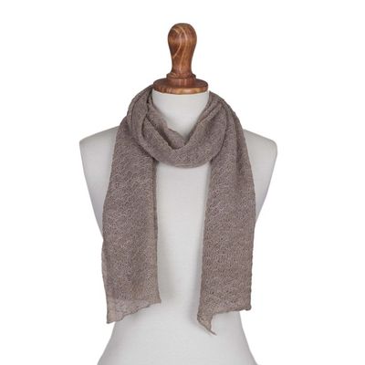 Alternate image for Textured 100 Baby Alpaca Wrap Scarf in Taupe from Peru Taupe Gossamer