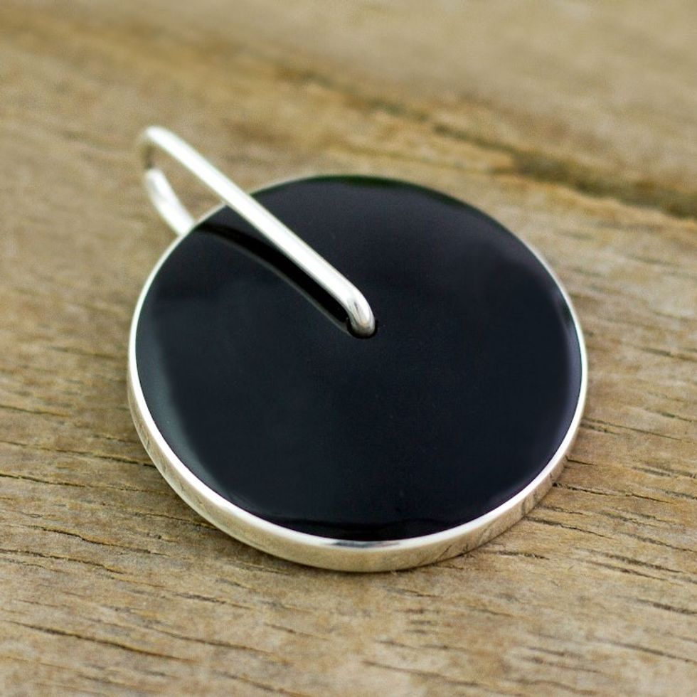 Obsidian Circle and Sterling Silver Pendant from Peru 'Midnight Marvel'