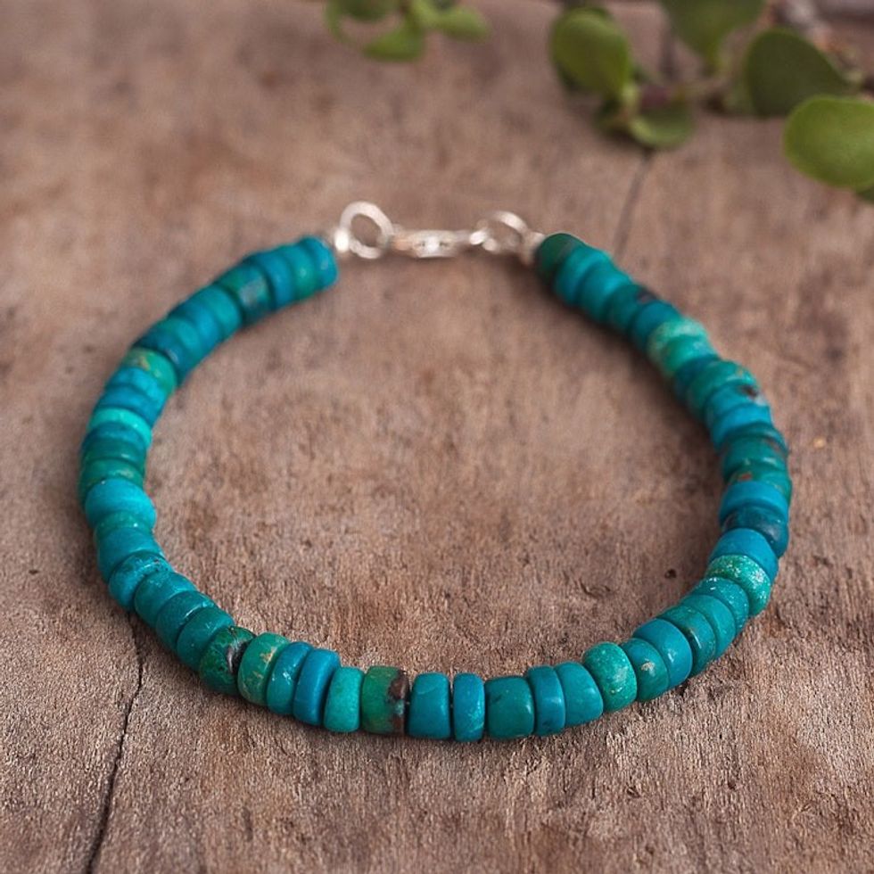 Chrysocolla Beaded Silver Bracelet 'Endless Sea'