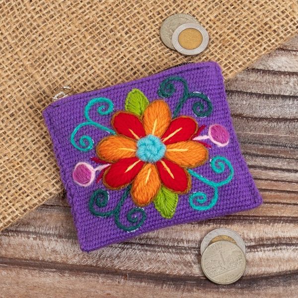 Alternate image for Handcrafted Coin Purse from Peru Floral Keeper in Lilac