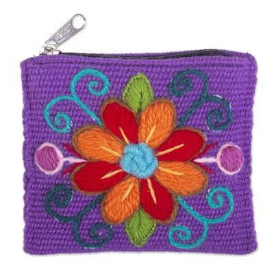 Alternate image for Handcrafted Coin Purse from Peru Floral Keeper in Lilac