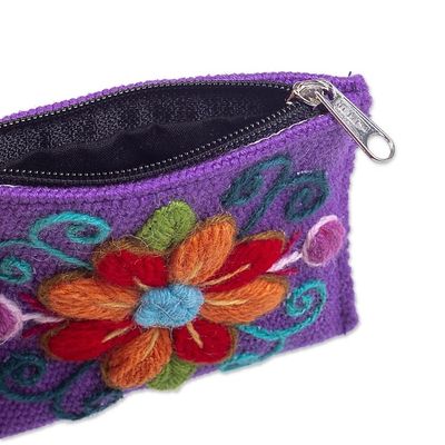 Alternate image for Handcrafted Coin Purse from Peru Floral Keeper in Lilac