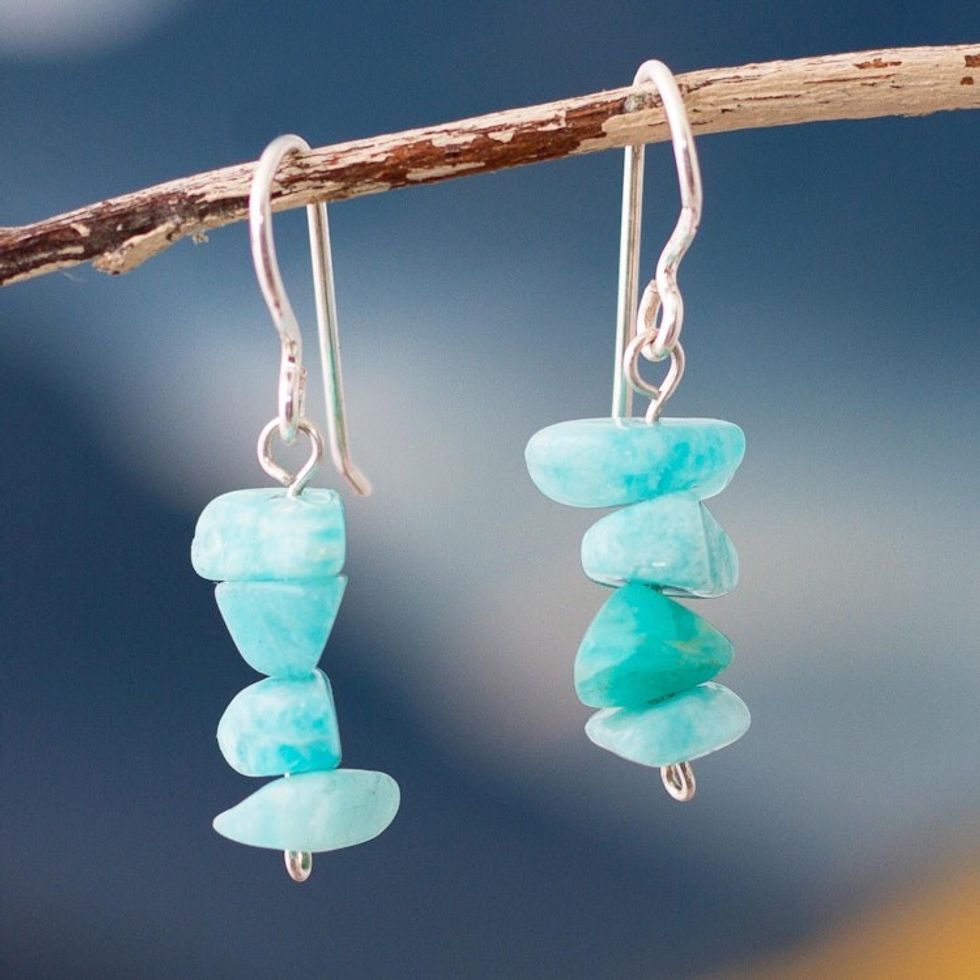 Amazonite Beaded Dangle Earrings Crafted in Peru 'Aqua Harmony'