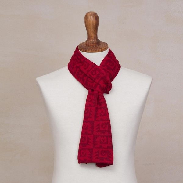 Alternate image for Alpaca Blend Crimson and Cinnabar Scarf Red Paracas Shadows