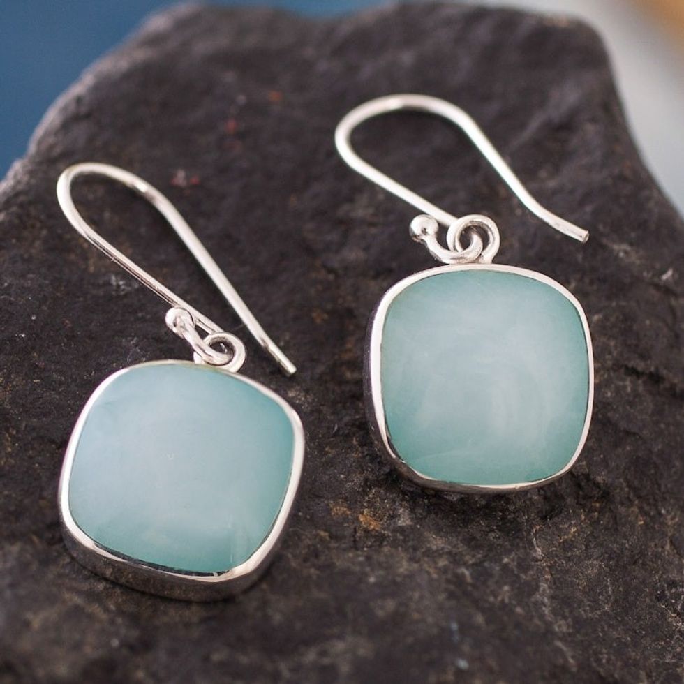 Sterling Silver Andean Dangle Earrings with Opal 'Window'