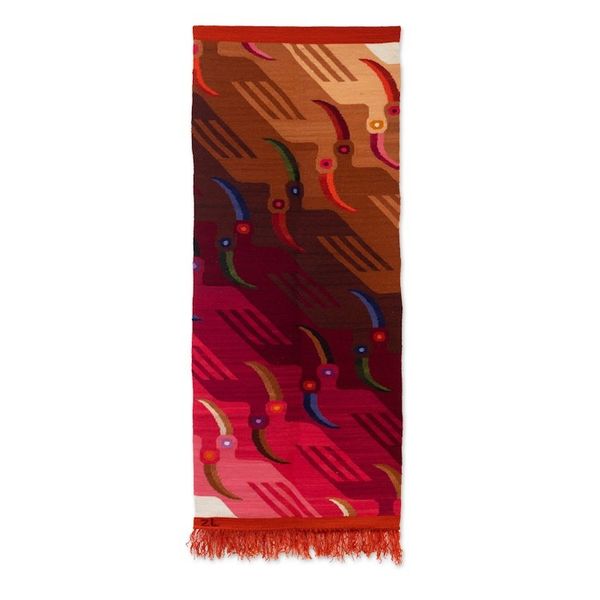 Alternate image for Modern Bird-Themed Brown and Pink Wool Blend Tapestry United Toucans