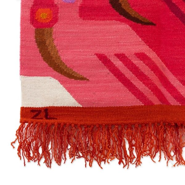 Alternate image for Modern Bird-Themed Brown and Pink Wool Blend Tapestry United Toucans