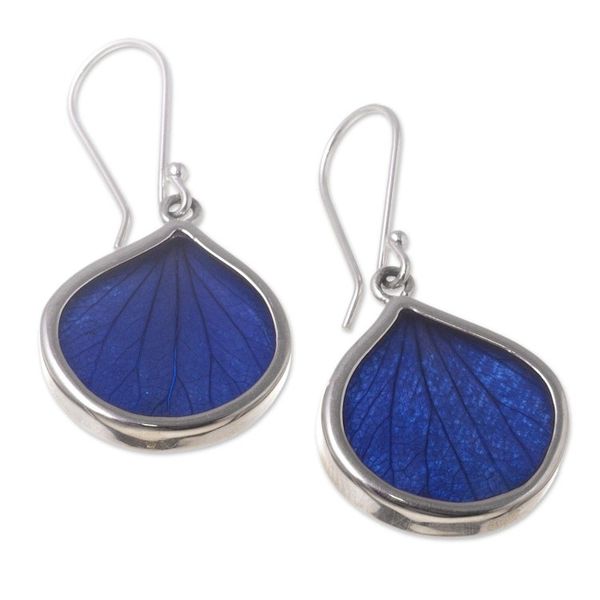 Alternate image for Andean Handmade Sterling Silver Blue Leaf Earrings Blue Leaf Drops