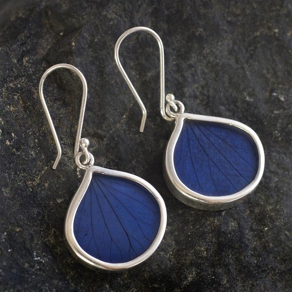 Alternate image for Andean Handmade Sterling Silver Blue Leaf Earrings Blue Leaf Drops