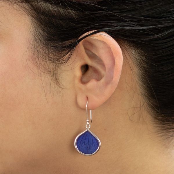 Alternate image for Andean Handmade Sterling Silver Blue Leaf Earrings Blue Leaf Drops