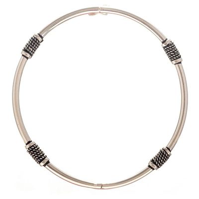 Alternate image for 925 Sterling Silver Hinged Bracelet with Antiqued Accents Vintage Snap