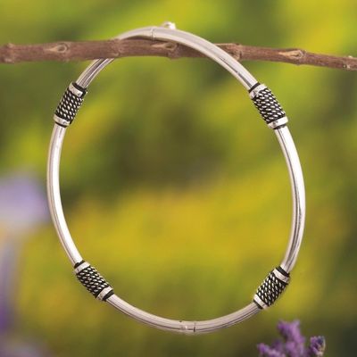 Alternate image for 925 Sterling Silver Hinged Bracelet with Antiqued Accents Vintage Snap