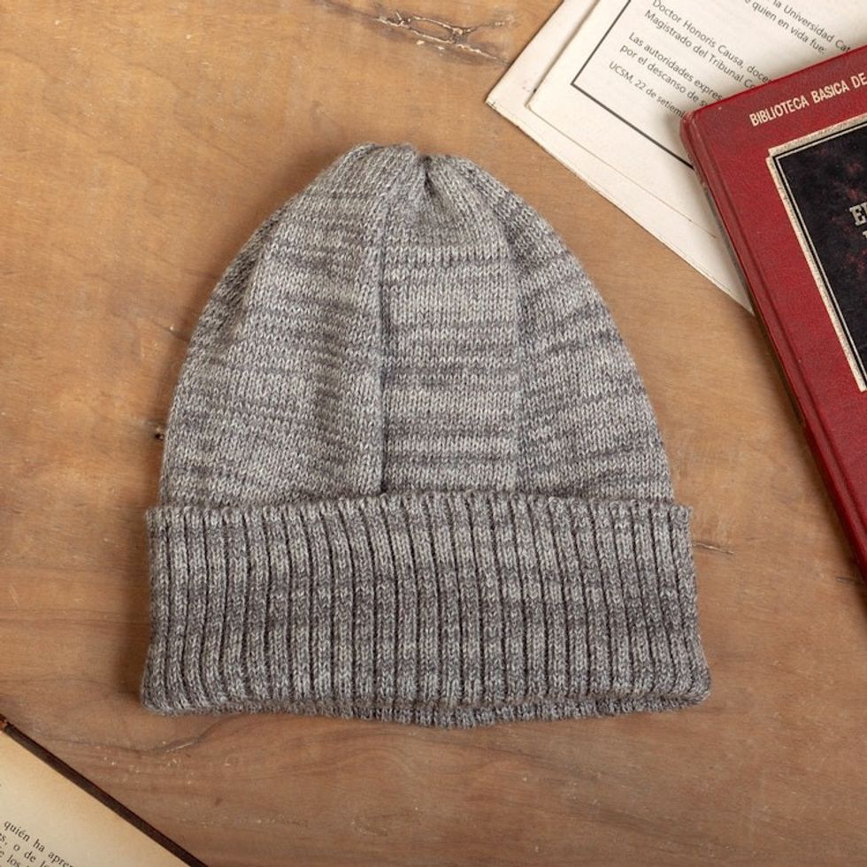 Baby Alpaca Blend and Copper Fiber Hat in Natural Grey Hue 'Wintry Grey'