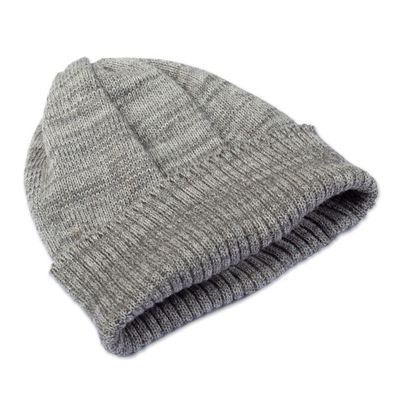 Alternate image for Baby Alpaca Blend and Copper Fiber Hat in Natural Grey Hue Wintry Grey