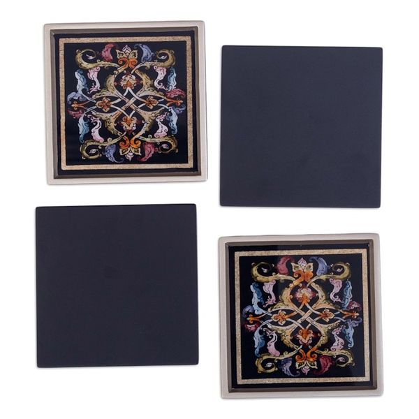 Alternate image for Artisan Hand-Painted Glass Coasters Set of 4 Silver Elegance