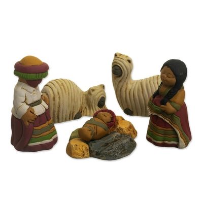 Alternate image for Andean Ceramic Nativity Set with Alpacas from Peru Suri Nativity