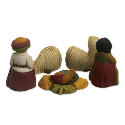 Alternate image for Andean Ceramic Nativity Set with Alpacas from Peru Suri Nativity