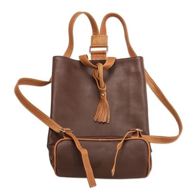 Alternate image for Leather Backpack With Hand-woven Wool Detail From Peru Cusco Calle