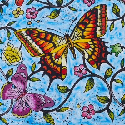 Alternate image for Reverse Painted Glass Blue Decorative Box with Butterflies Blue Winter Butterflies