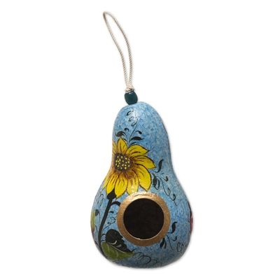 Alternate image for Hand Painted Dried Gourd Birdhouse Sunflower and Sky