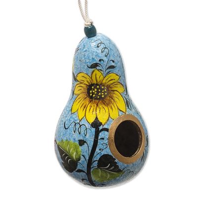 Alternate image for Hand Painted Dried Gourd Birdhouse Sunflower and Sky