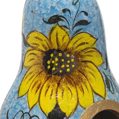 Alternate image for Hand Painted Dried Gourd Birdhouse Sunflower and Sky