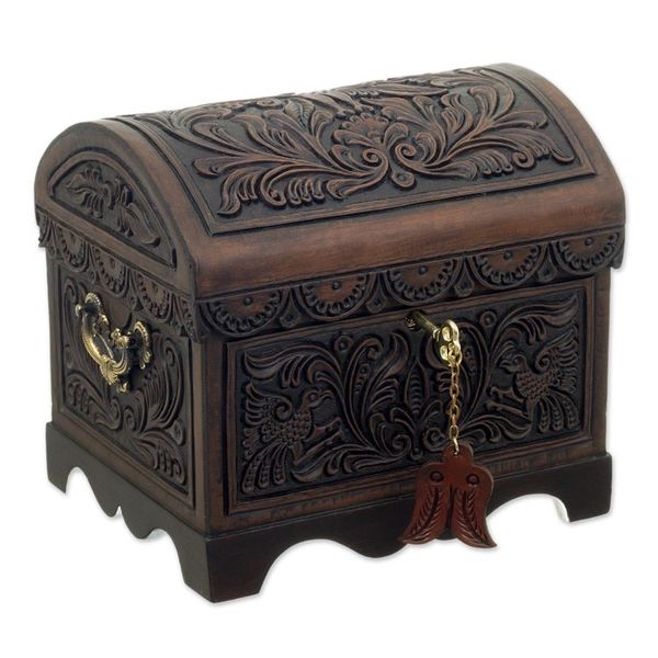 Alternate image for Cedar and Leather Floral Bird Decorative Box from Peru Andean Flight
