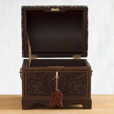 Alternate image for Cedar and Leather Floral Bird Decorative Box from Peru Andean Flight