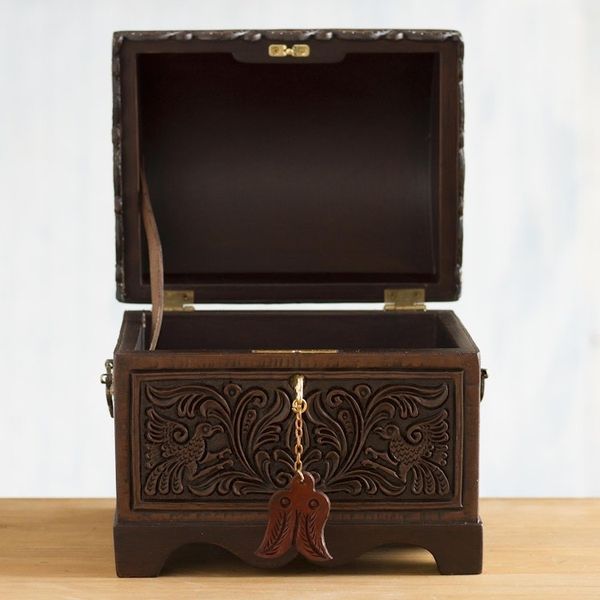 Alternate image for Cedar and Leather Floral Bird Decorative Box from Peru Andean Flight
