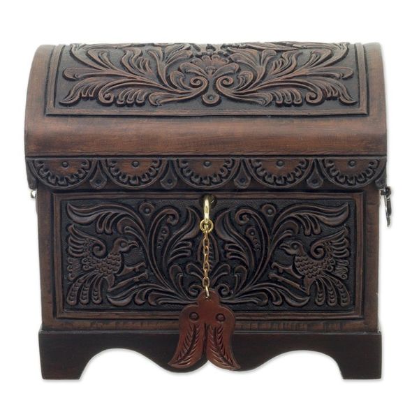 Alternate image for Cedar and Leather Floral Bird Decorative Box from Peru Andean Flight