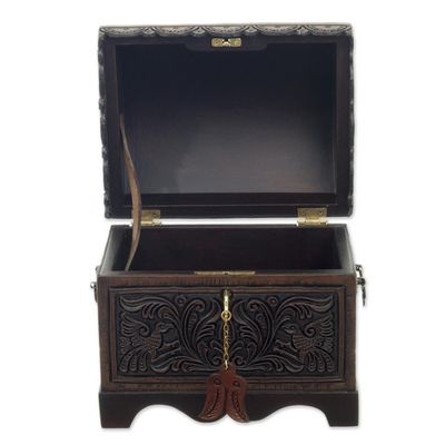 Alternate image for Cedar and Leather Floral Bird Decorative Box from Peru Andean Flight