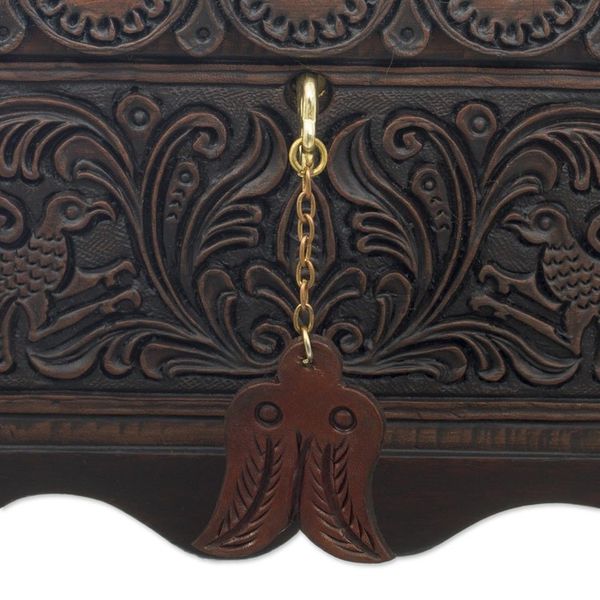 Alternate image for Cedar and Leather Floral Bird Decorative Box from Peru Andean Flight