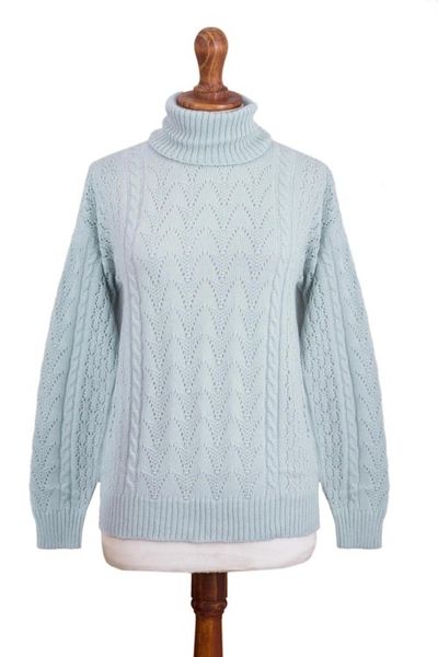 Alternate image for Soft Knit Baby Alpaca Blend Turtleneck Sweater Prestige in Sky Blue
