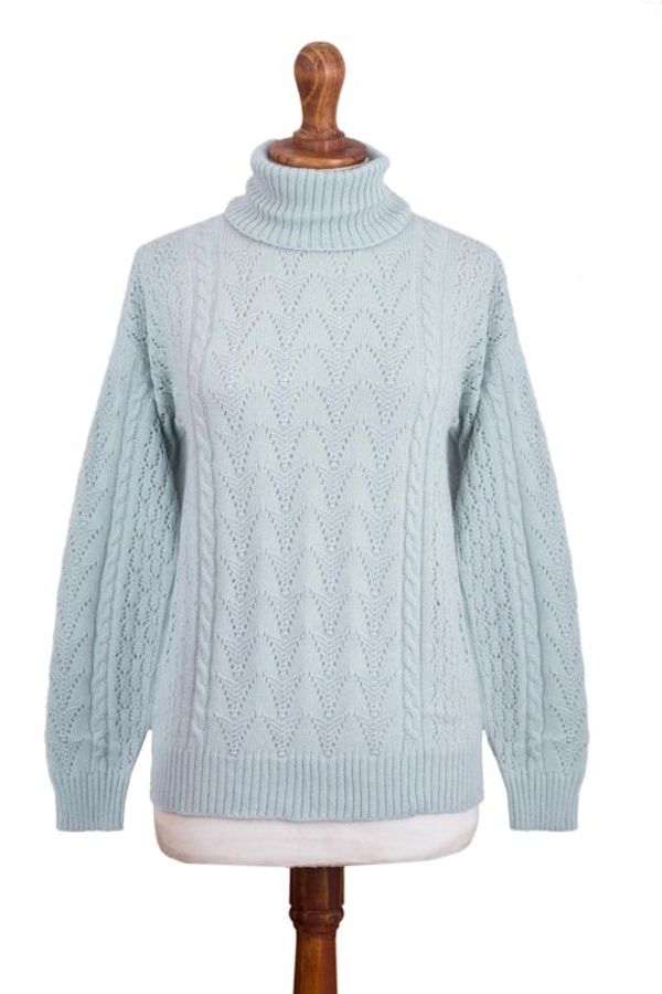 Alternate image for Soft Knit Baby Alpaca Blend Turtleneck Sweater Prestige in Sky Blue